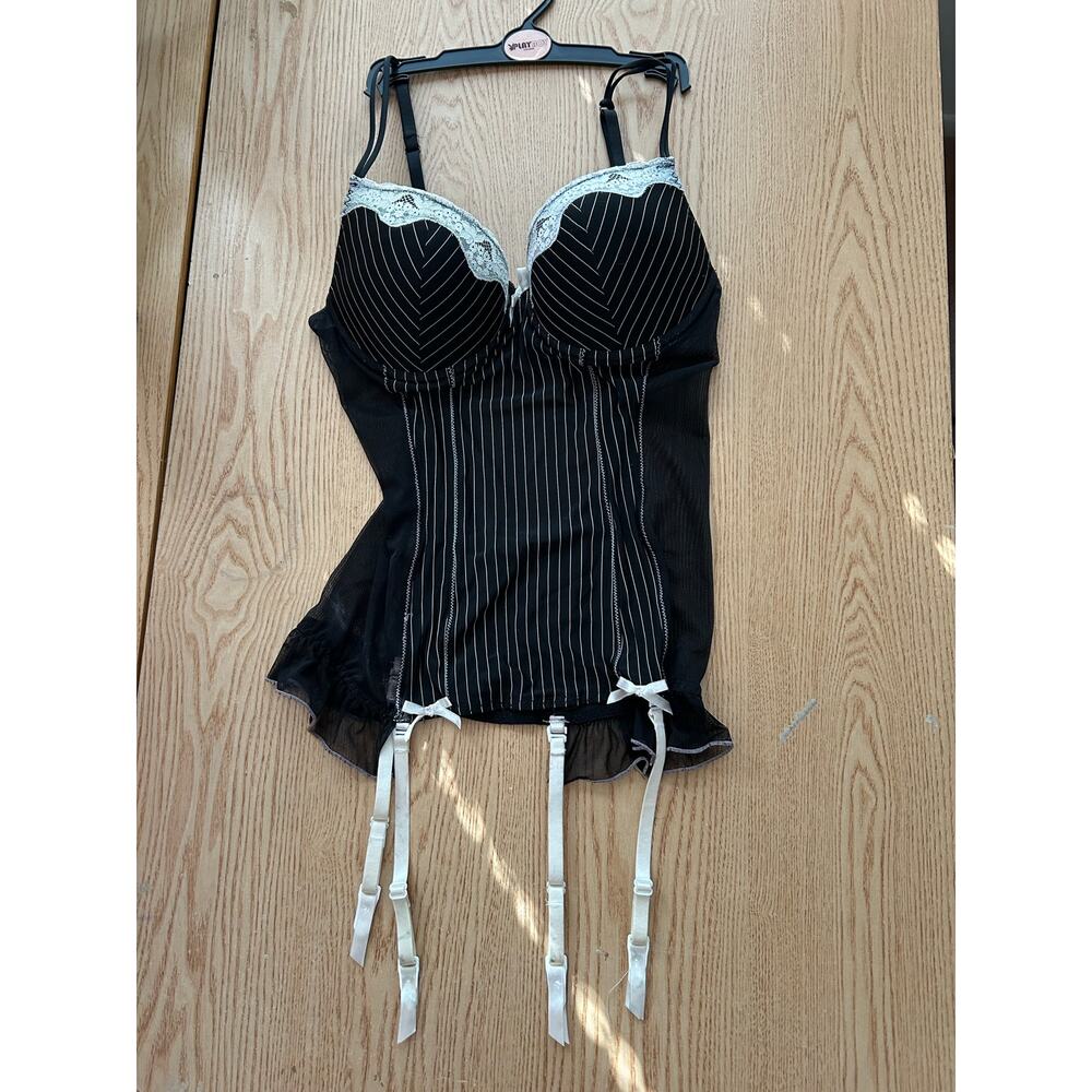 New Womens Native Intimates 1pc Lingerie Sheer Bodysuit Garters 36B/Small